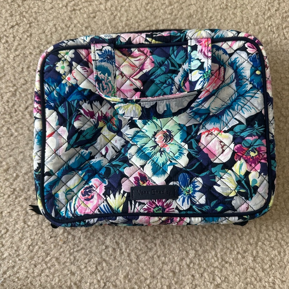 Vera Bradley Navy Floral Quilted Cosmetic Case with Multicolor Blooms